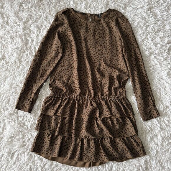 Scotch & Soda Brown Animal Print Ruffle Skirt Mini Dress Size M - Picture 6 of 9